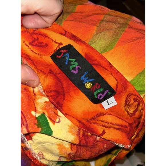 1990s Jams World Brightly Colored Abstract Flower Print Vintage 90s Mini Dress L - Picture 2 of 6